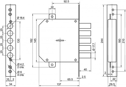 Замок врезной сувальдный BORDER ЗВ8-6 ЛК5Т/15 с тягами (лев.) , 5 кл. /72221/