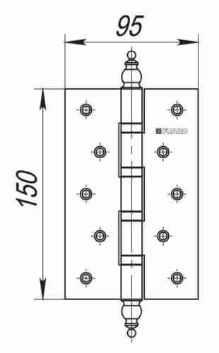 Комплект 8 шт. - Петля дверная стальная универсальная Fuaro 4BB/E 150x95x3 PB (латунь)