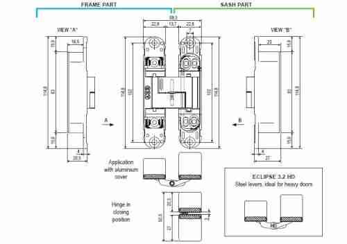 Петля дверная скрытой установки AGB ECLIPSE 3.2 хром Е302000606 без накладок