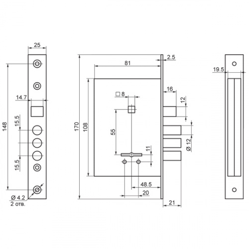 Ручки дверные на планке с замком под сувальдный ключ САМ ЗВ9-8/13 (черный муар), 3 кл. /76704/
