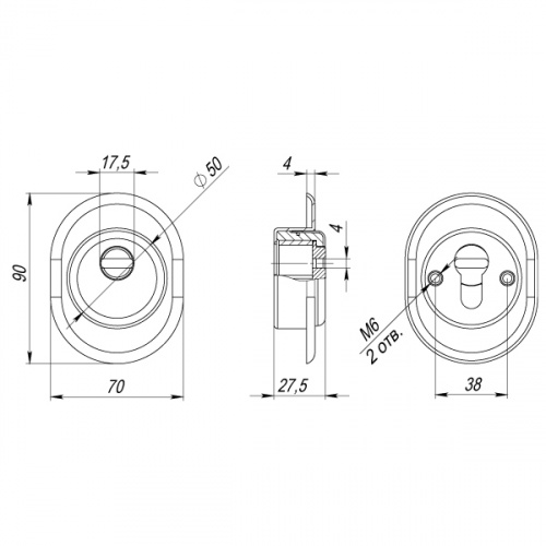 Броненакладка врезная с чашкой  Fuaro DEF 9726 M6x90 (в к-те с накл. на цил-р) AB-бронза