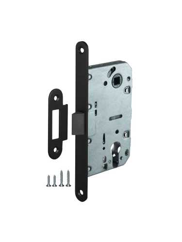 Корпус врезного замка c защёлкой PLASTLP85-50 ВL черный