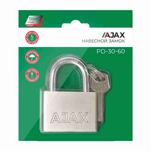 Замок навесной Ajax PD-30-60, фин. 3кл., блистер