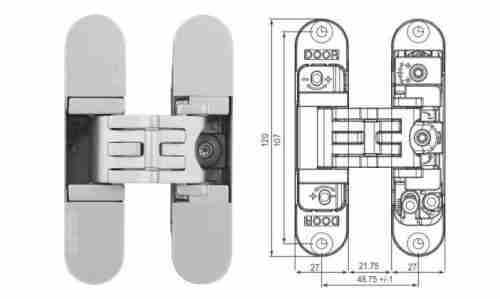 Петля дверная скрытой установки Krona Koblenz Kubica 2700 DXSX 40кг. мат.хром
