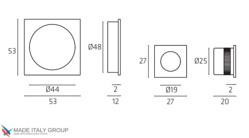 Ручка для раздвижной/распашной двери на квадратном основании Venezia U144 полированный хром