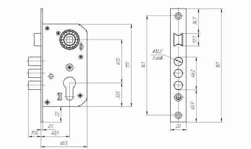 Замок врезной цилиндровый с защёлкой в комплекте с ручкой ЗВ7-60.1-02 (бронза), 5 кл.