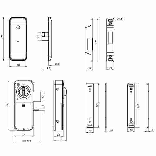 Замок накладной электронный  Kaadas R6-5 с отпечатком пальца, черный