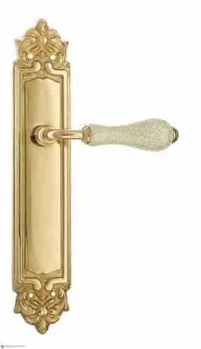 Дверная ручка Venezia "COLOSSEO" белая керамика паутинка на планке PL96 полированная латунь