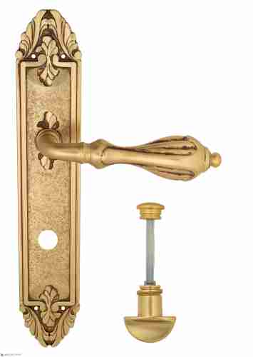 Дверная ручка Venezia "ANAFESTO" WC-2 на планке PL90 французское золото + коричневый