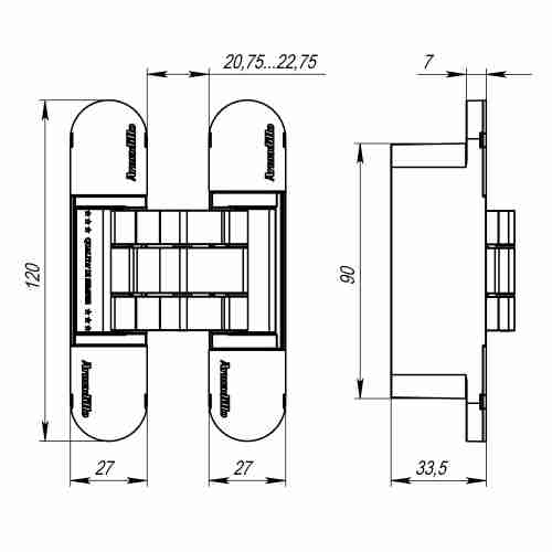 Петля Armadillo скрытой установки U3D7000 SC (12060UN3D) мат. хром TECH