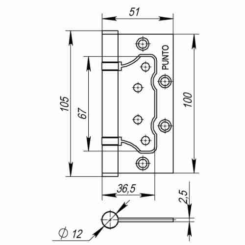 Комплект 2 шт. - Петля универсальная без врезки Punto 200-2B 100x2,5 BL (черный)