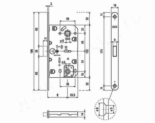 Замок дверной межкомнатный WC AGB (АГБ) B06102.50.06.567 хром магнитный с отв пл B02402.05.06