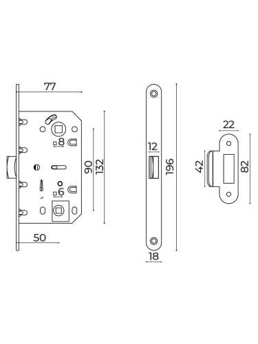 Защелка Ajax (Аякс) врезная METLM90-50 CP хром