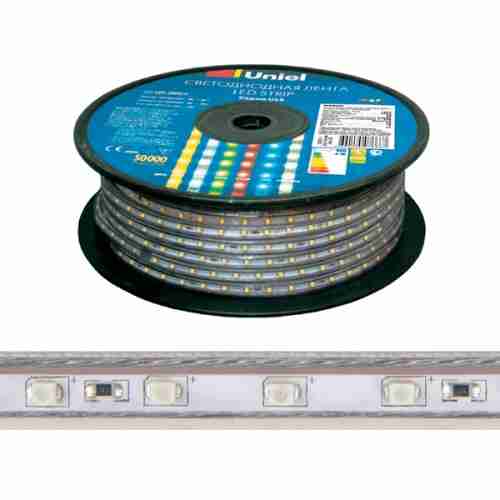 Светодиодная лента Uniel ULS-2835 ULS-2835-60LED/m-10mm-IP67-220V-8W/m-50M-GREEN бобина