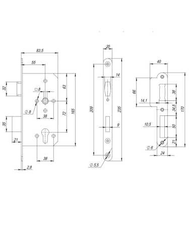 Замок Fuaro (Фуаро) врезной DD.INOX/C-55.72/R с роликовой защелкой (лиц.планка 20 мм)