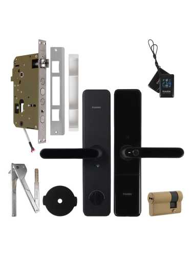 Замок врезной электронный к с ручкой Kaadas S500-5W с отпечатком пальца, черный