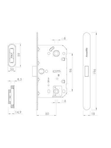 Замок дверной магнитный Armadillo (Армадилло) WC с ответной планкой GRAVITY.PRO G01.196.50.96 BL черный