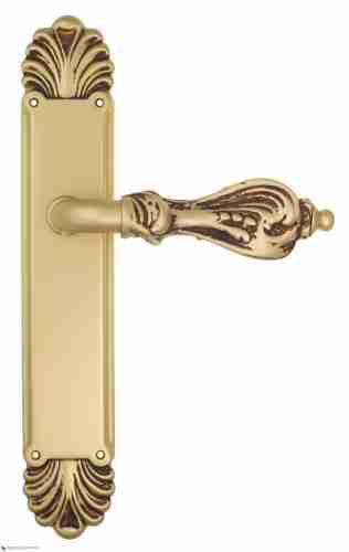 Дверная ручка Venezia "FLORENCE" на планке PL87 французское золото + коричневый
