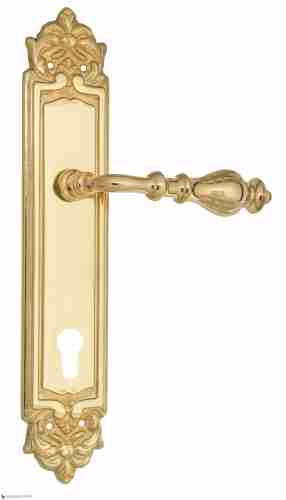 Дверная ручка Venezia "GIFESTION" CYL на планке PL96 полированная латунь