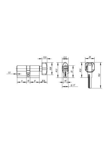 Цилиндровый Punto (Пунто) механизм MaxPro7002Knob52mm(21+10+21) SN мат.никель 7key с вертушкой