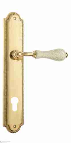 Дверная ручка Venezia "COLOSSEO" белая керамика паутинка CYL на планке PL98 полированная латунь