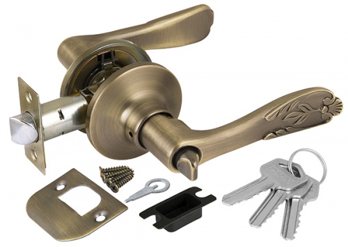 Ручка защелка (кноб) дверная нажимная с защелкой Punto 6033 MAB-E (кл./фик.) мат. бронза