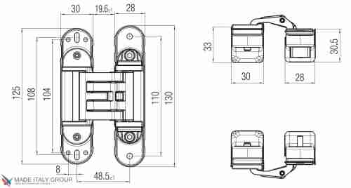 Kubica HYBRID 6360 38 CR.SAT петля скрытая универсальная асимметричная, цвет МАТОВЫЙ ХРОМ (60 kg)