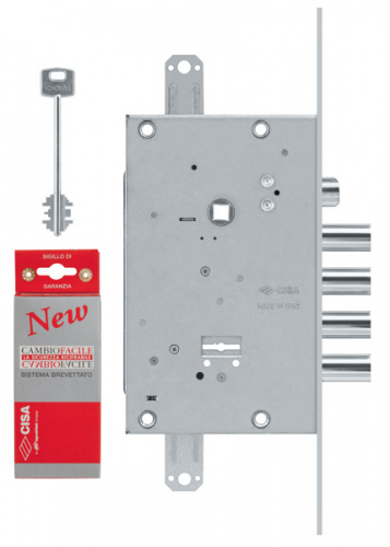 Замок врезной сувальдный с защёлкой CISA CAMBIO FACILE 57.685.48 (тех. упаковка), ключ 44 мм