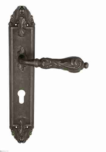 Дверная ручка Venezia "MONTE CRISTO" CYL на планке PL90 античное серебро