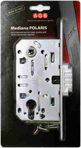 Замок дверной под цилиндр AGB (АГБ) B06103.50.34.567 хром мат магнитный с отв пл B02402.05.34