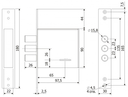 Замок врезной сувальдный Гардиан ЗВ 30.01, 4 кл. (длинный кл. 59 мм) /123:104:10/