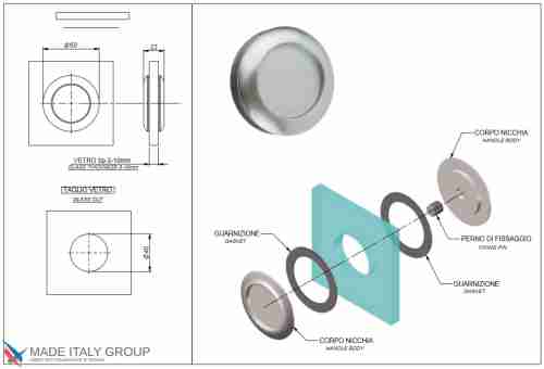 Дверная ручка для стеклянной раздвижной двери 6012 Ø60 полированный хром