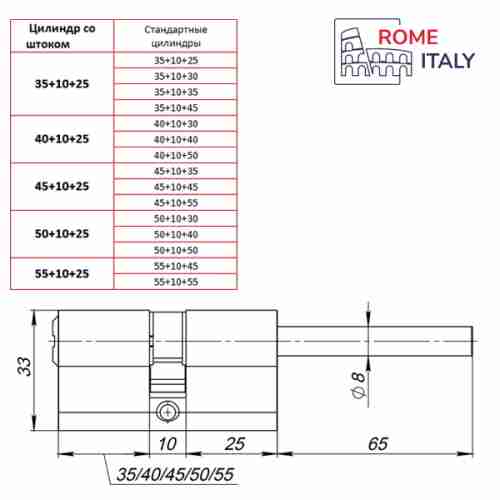Цилиндровый механизм Z3007Tang70(35+10+25) со штоком CP хром