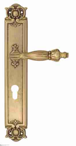 Дверная ручка Venezia "OLIMPO" CYL на планке PL97 французское золото + коричневый