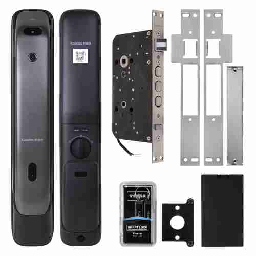 Замок врезной электронный Kaadas K20-F 3D Face с распознованием лица и отпечатком пальца, черный