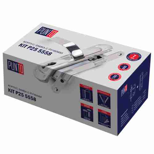 Замок врезной цилиндровый с защёлкой в комплекте с ручкой Punto KIT P25 5558 ORION AB, W/B