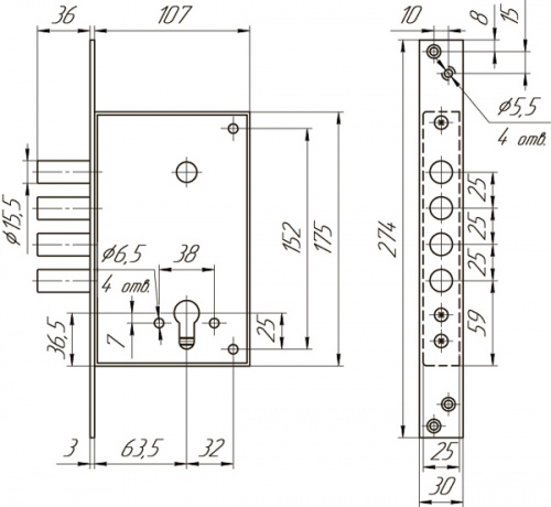 Корпус врезного замка МЕТТЭМ ЗВ1 711.0.0 (никель)