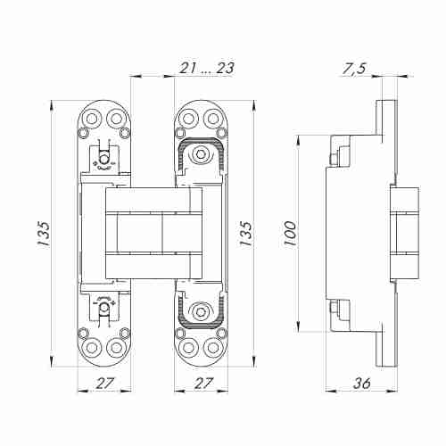 Комплект 2 шт. - Петля Armadillo (Армадилло) скрытой установки U3D7800.VPG SC мат. хром TECH