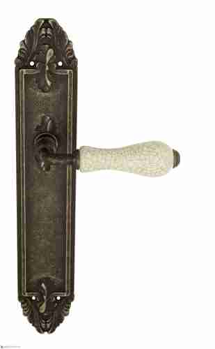 Дверная ручка Venezia "COLOSSEO" белая керамика паутинка на планке PL90 античная бронза