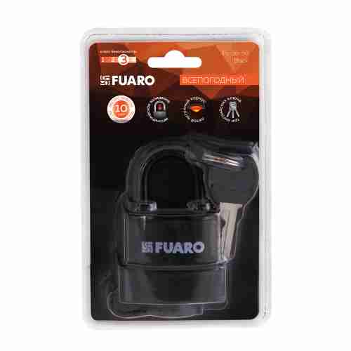Замок Fuaro (Фуаро) навесной PL-WEATHER-3660 LS 3key BLACK удл. дужка, англ. /блистер