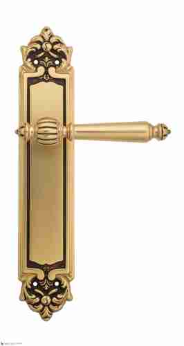 Дверная ручка Venezia "PELLESTRINA" на планке PL96 французское золото + коричневый