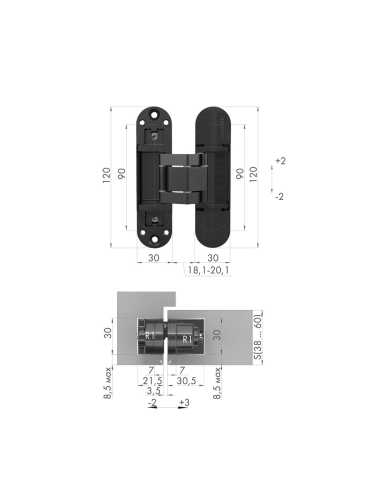 Петля Armadillo (Армадилло) скрытой установки U3D3300.TG BL черный