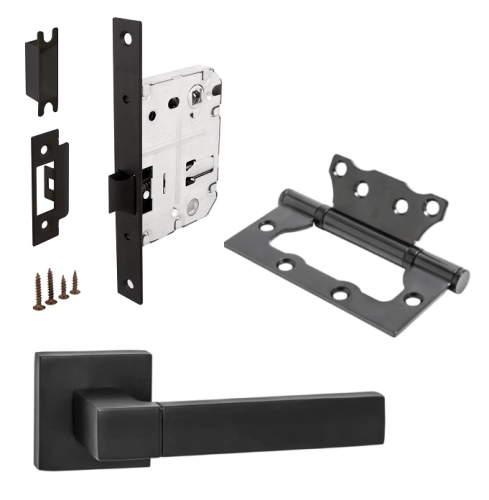 Комплект дверной фурнитуры PUERTO (ручка 521-03, защелка с/у, петли безВР), черный