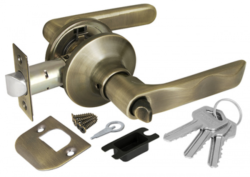 Ручка защелка (кноб) дверная нажимная с защелкой Punto 6024 AB-E (кл./фик.) бронза