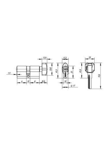 Цилиндровый Punto (Пунто) механизм MaxPro7002Knob70mm(30+10+30) SSC сатин.хром 7key с вертушкой