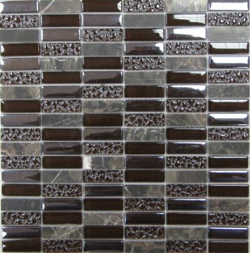 Мозаика Bonaparte стекло с камнем Super Line Brown 8х15х48 30х30