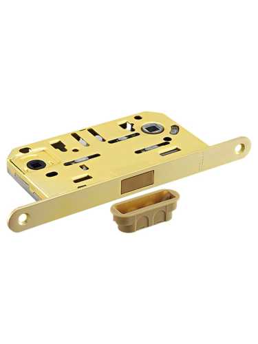 Комплект дверных ручек Morelli MH-57-R6T MSG с заверткой MH-WC-R6T MSG + магнитный замок M1895 MSG, цвет матовое золото