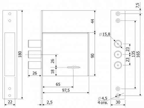Замок врезной сувальдный Гардиан ЗВ 30.01, 4 кл. (длинный кл. 71,5 мм) /128:3760/