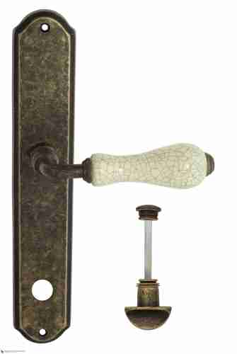 Дверная ручка Venezia "COLOSSEO" белая керамика паутинка WC-2 на планке PL02 античная бронза