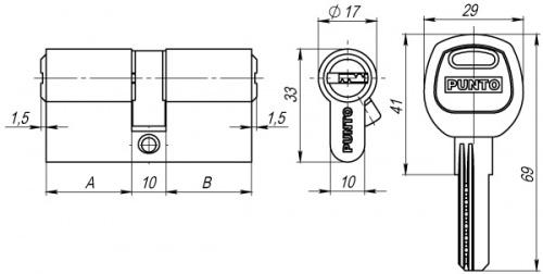 Цилиндровый механизм Punto A200/70 mm (30+10+30) SN мат. никель 5 кл.